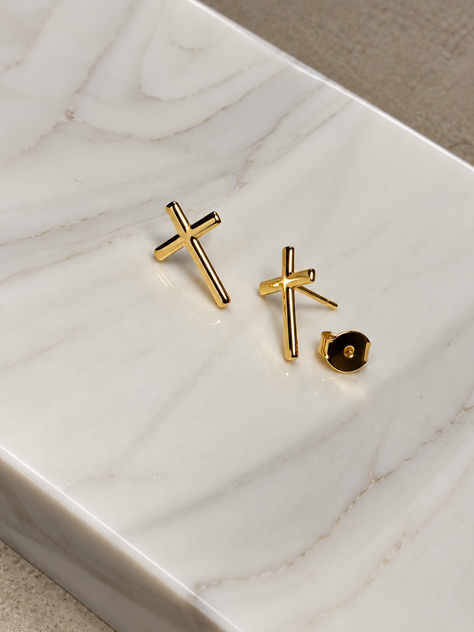 Aretes de cruz - Laminado en Oro 18k