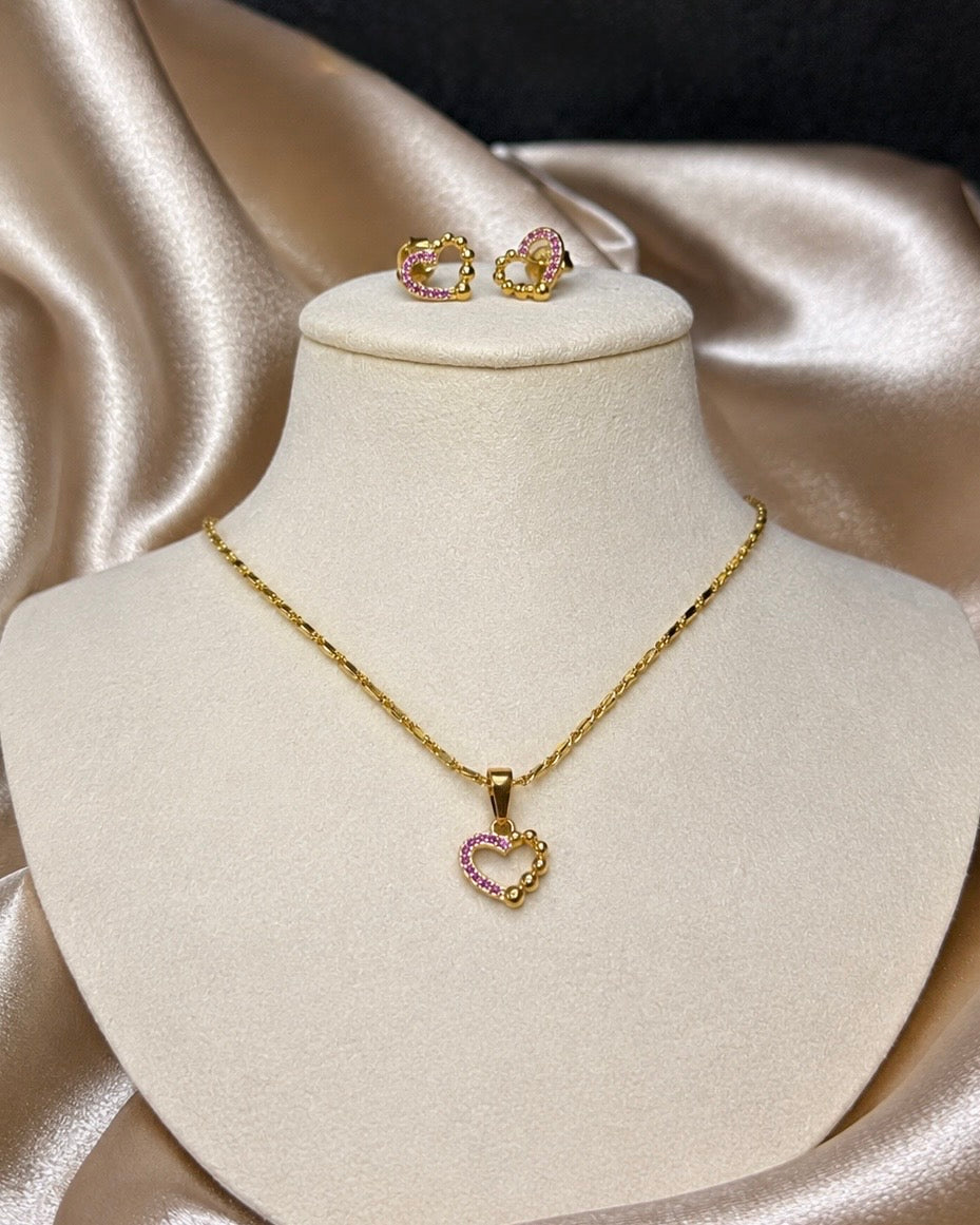 Set Corazón Rosa - Laminado en Oro 18k