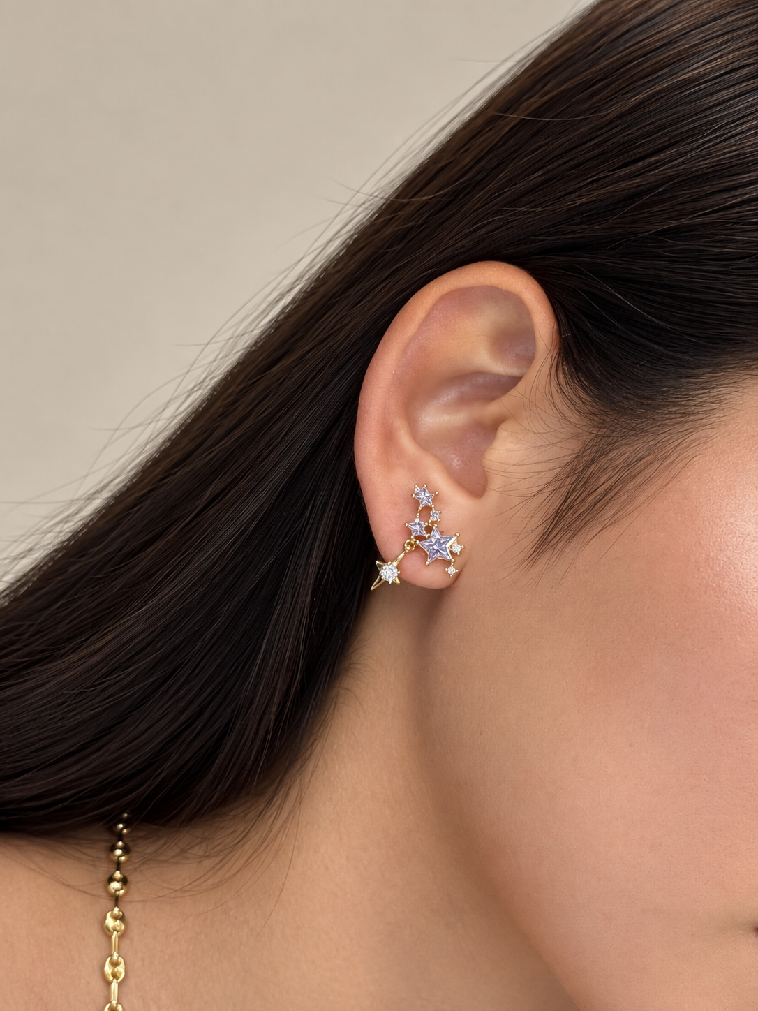 Aretes de Estrellas Lila - Baño de Oro