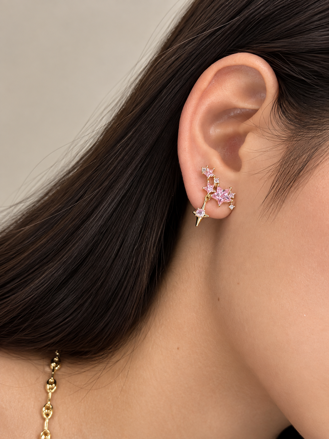 Aretes de Estrellas Rosa - Baño de Oro