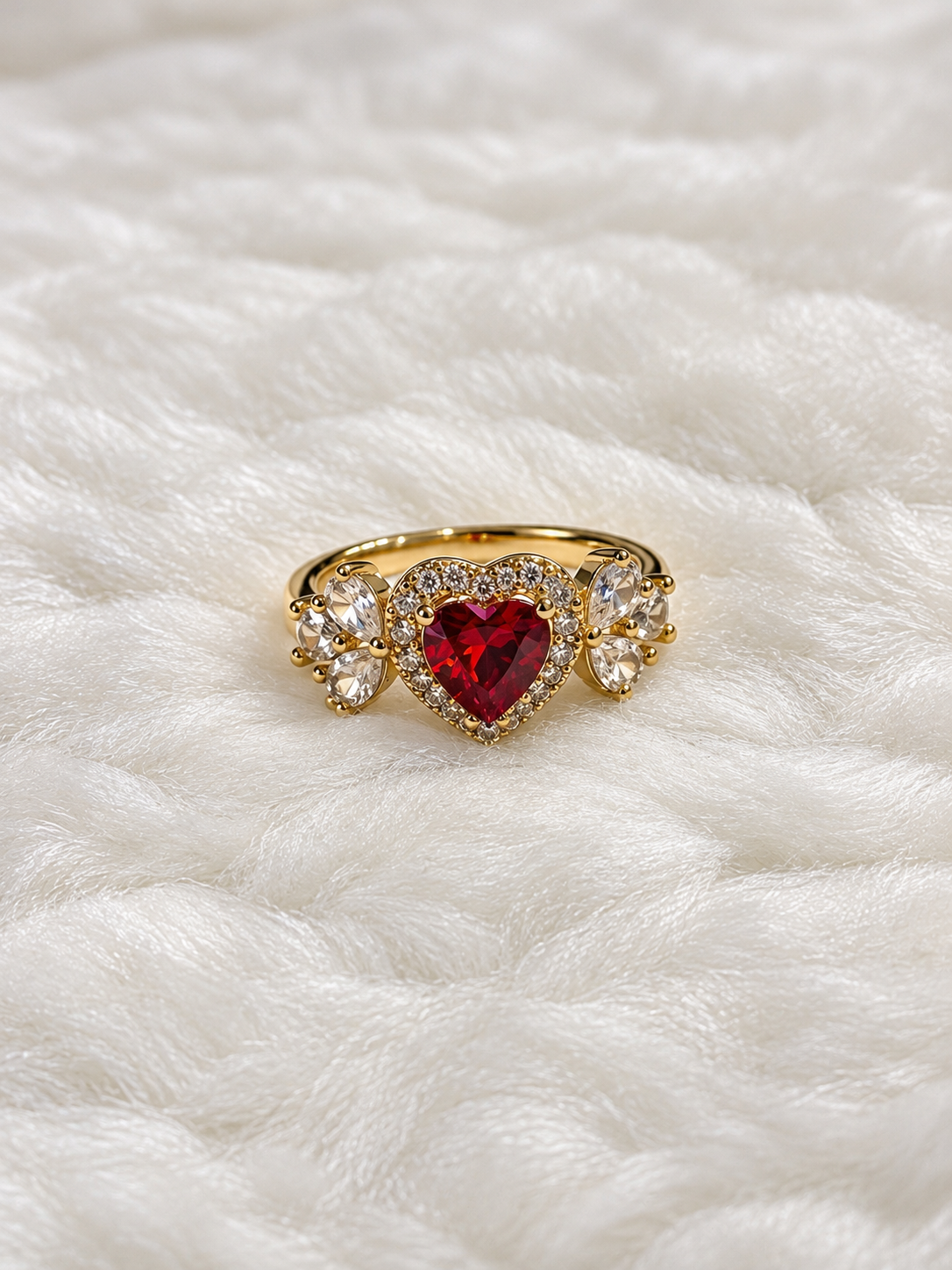 Anillo Corazón Ruby - Baño de Oro