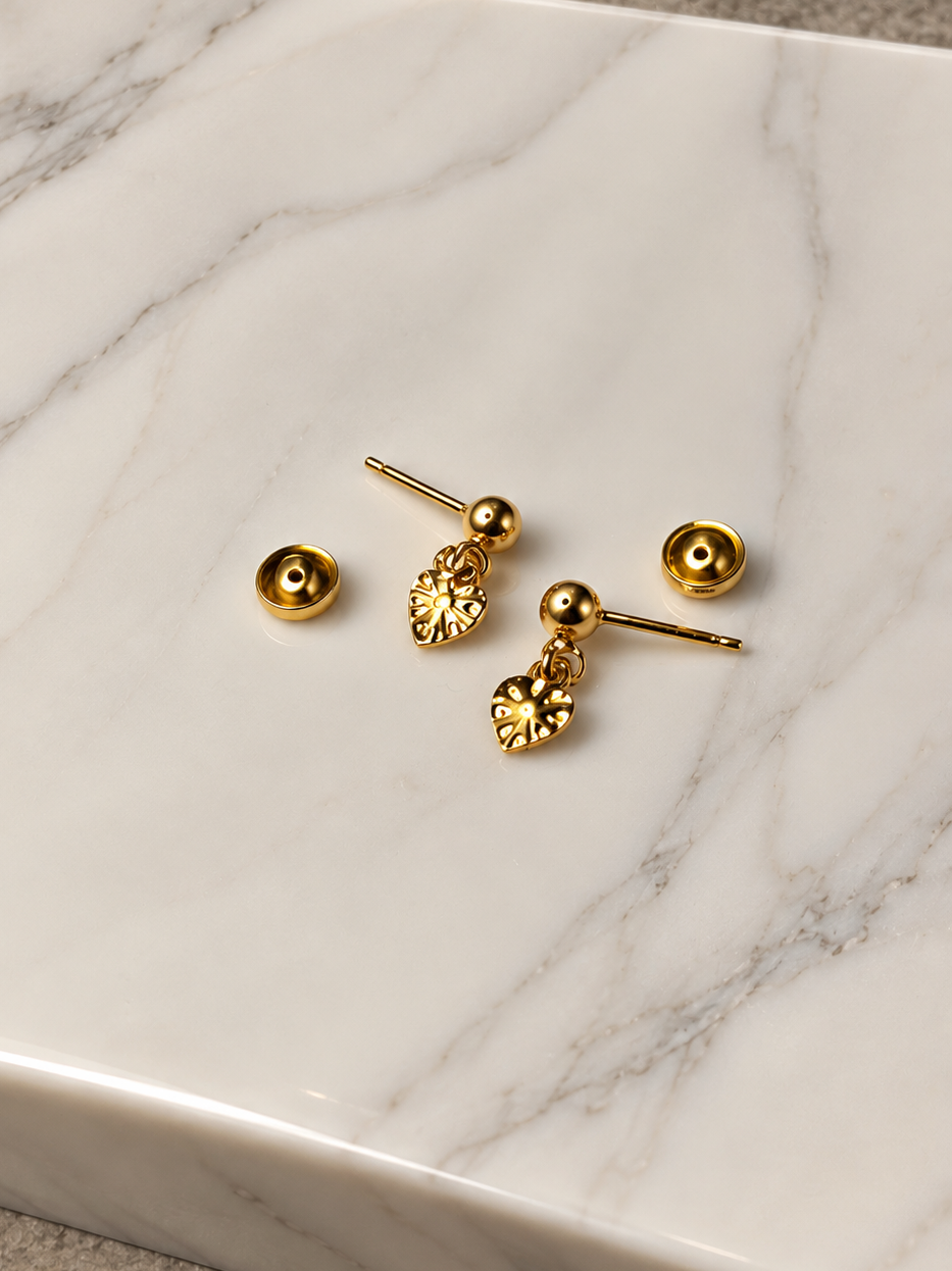 Aretes Corazón Sol - Laminado en Oro 18k