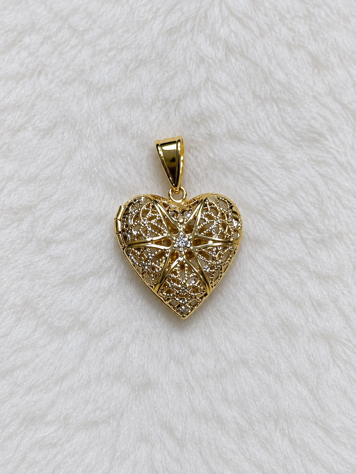 Dije Corazón Portafoto - Baño de Oro