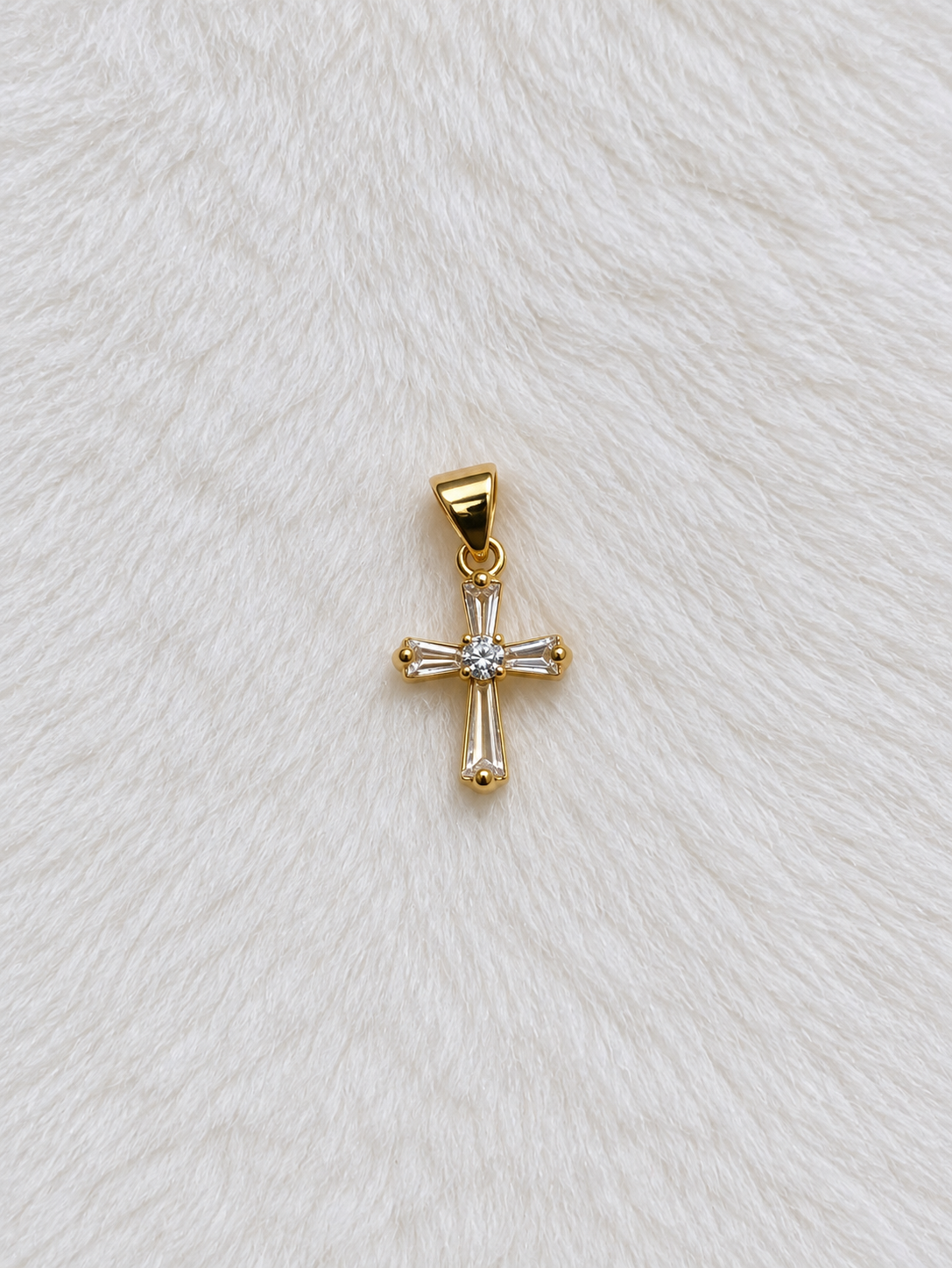 Dije Cruz de Cristal - Baño de Oro