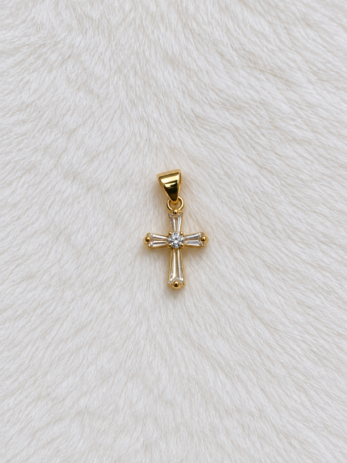 Dije Cruz de Cristal - Baño de Oro