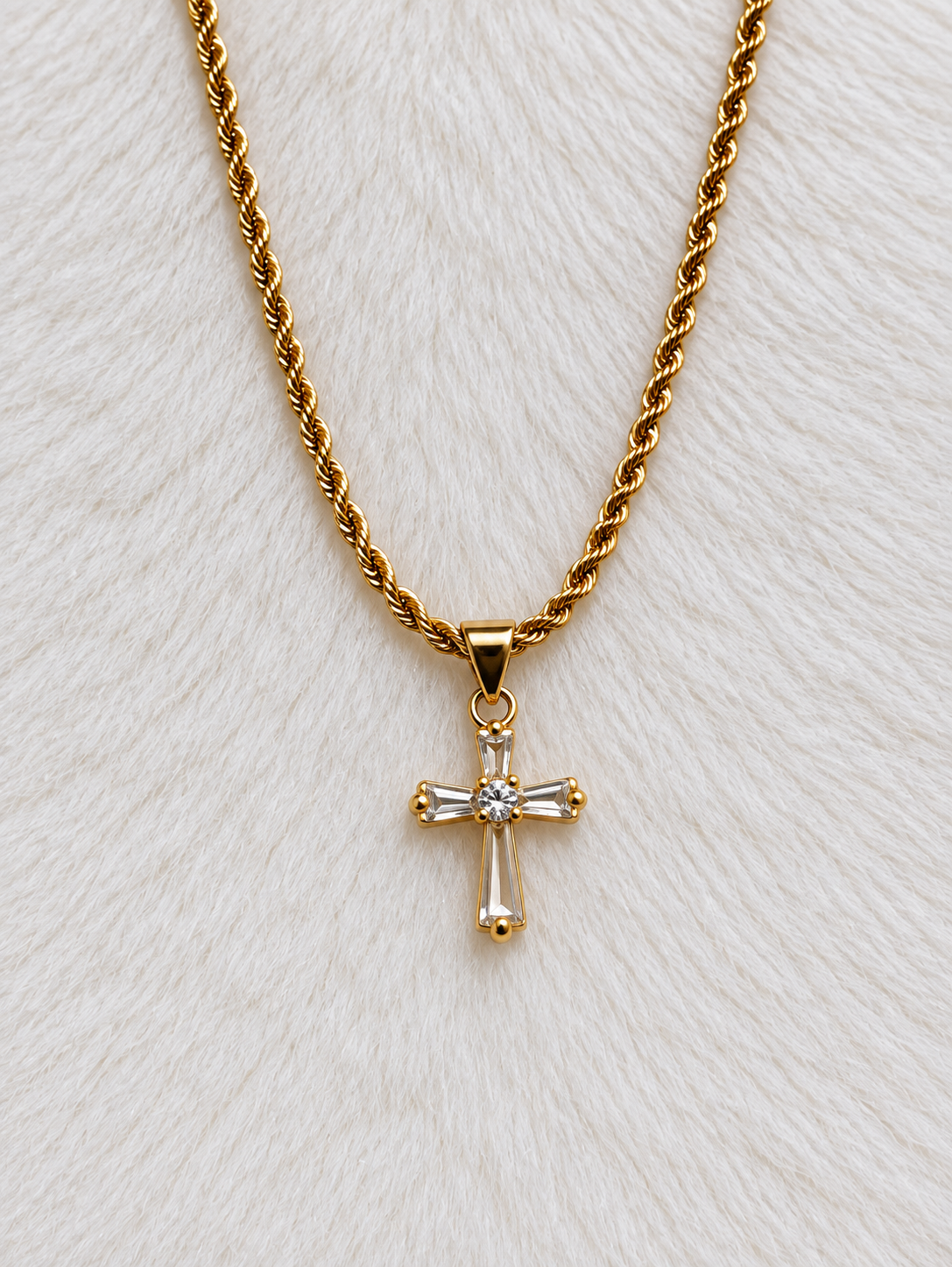 Dije Cruz de Cristal - Baño de Oro
