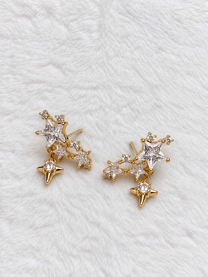 Aretes Estrellas de Cristal - Baño de Oro
