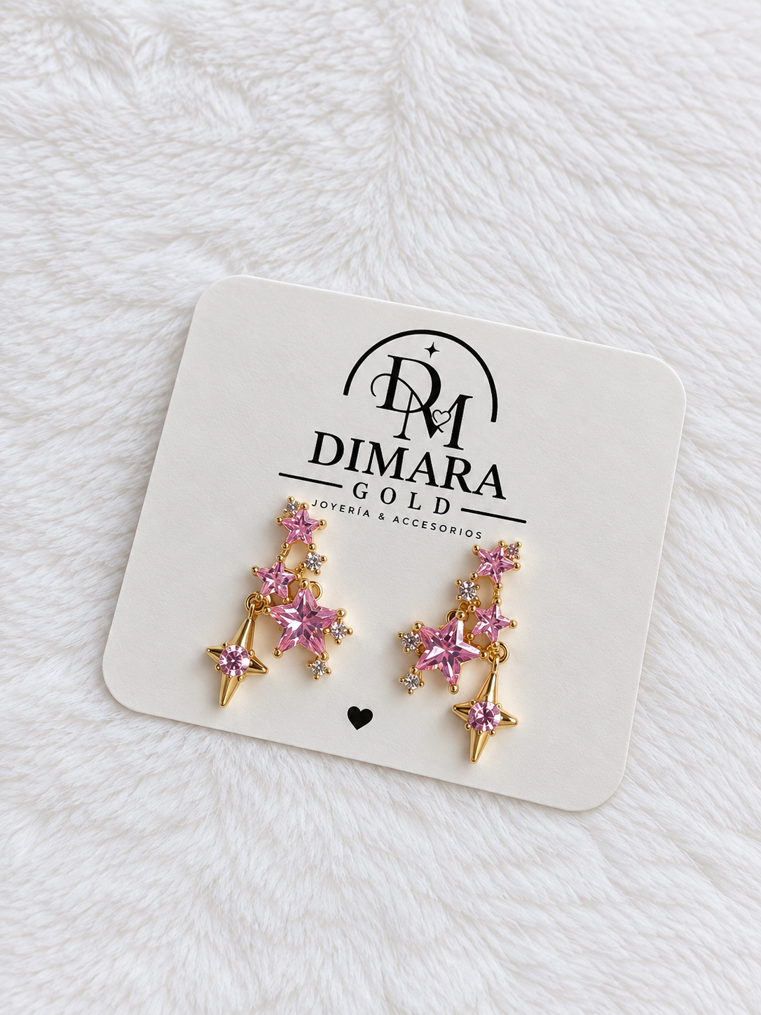 Aretes de Estrellas Rosa - Baño de Oro