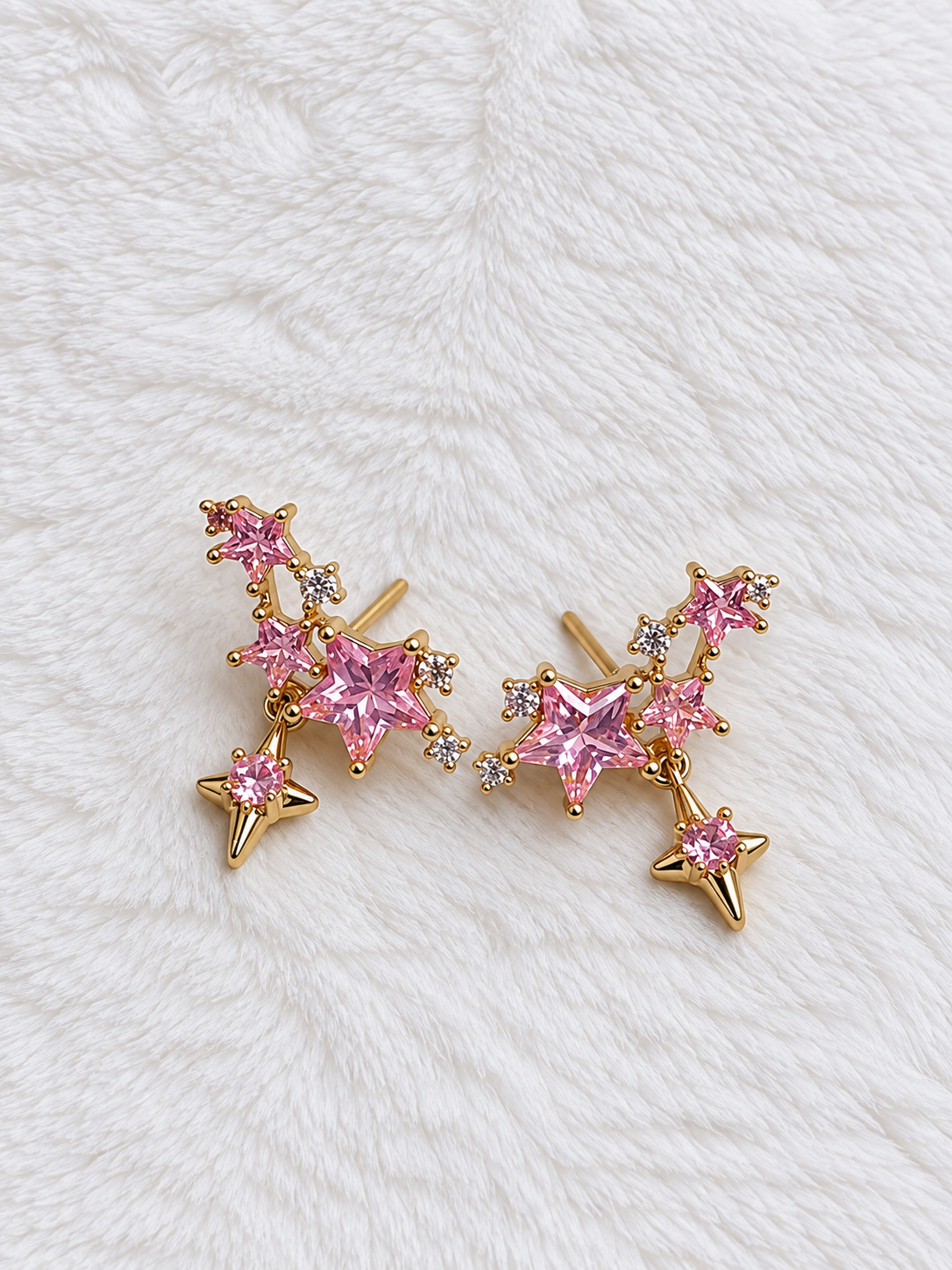 Aretes de Estrellas Rosa - Baño de Oro