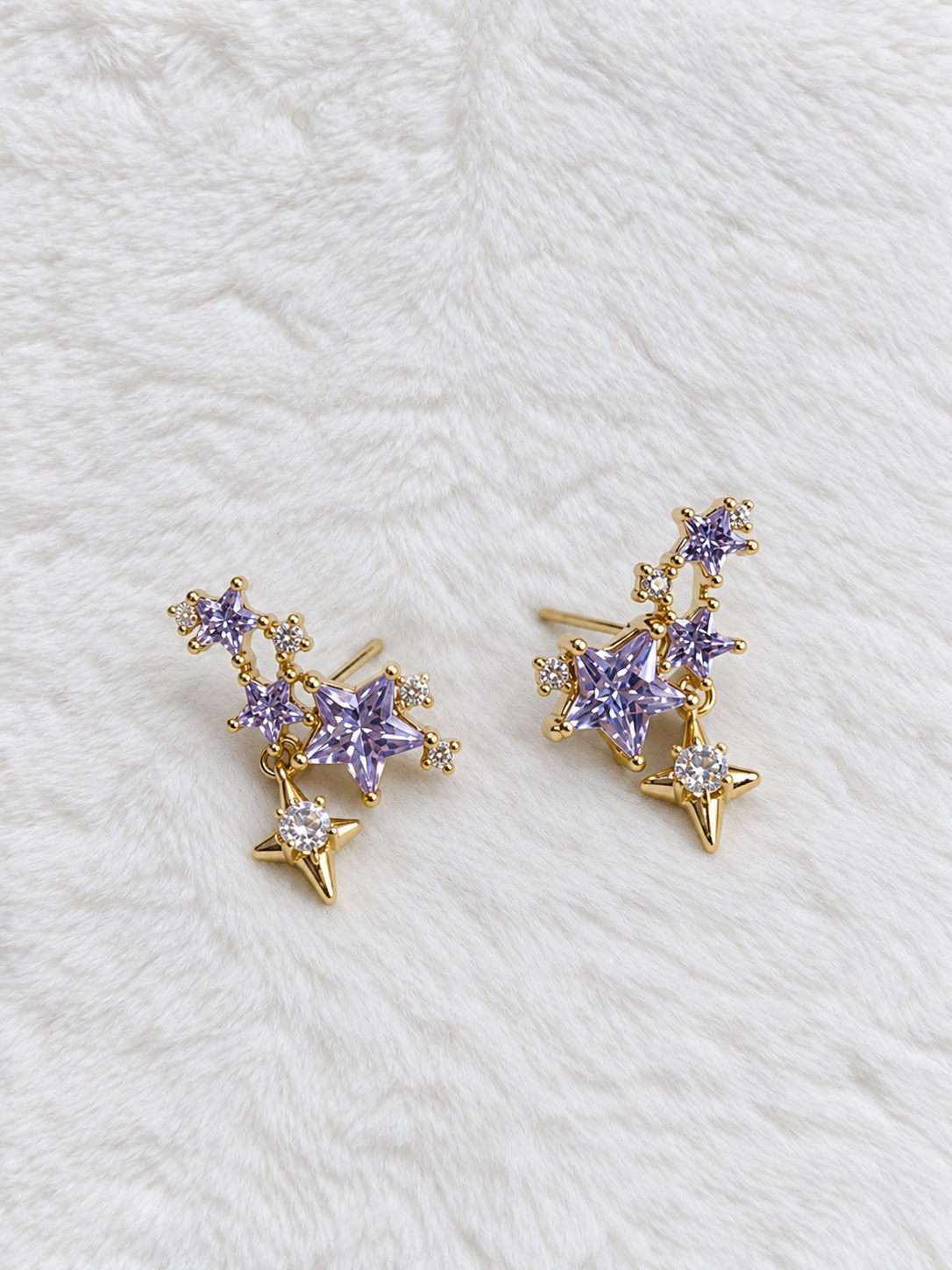 Aretes de Estrellas Lila - Baño de Oro