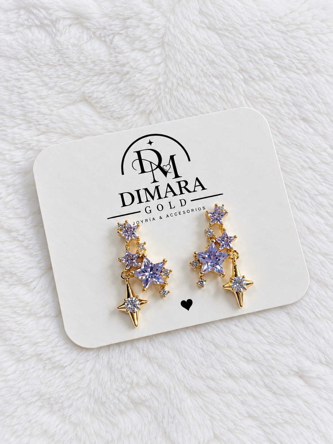 Aretes de Estrellas Lila - Baño de Oro